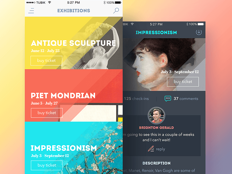 art gallery app UI design