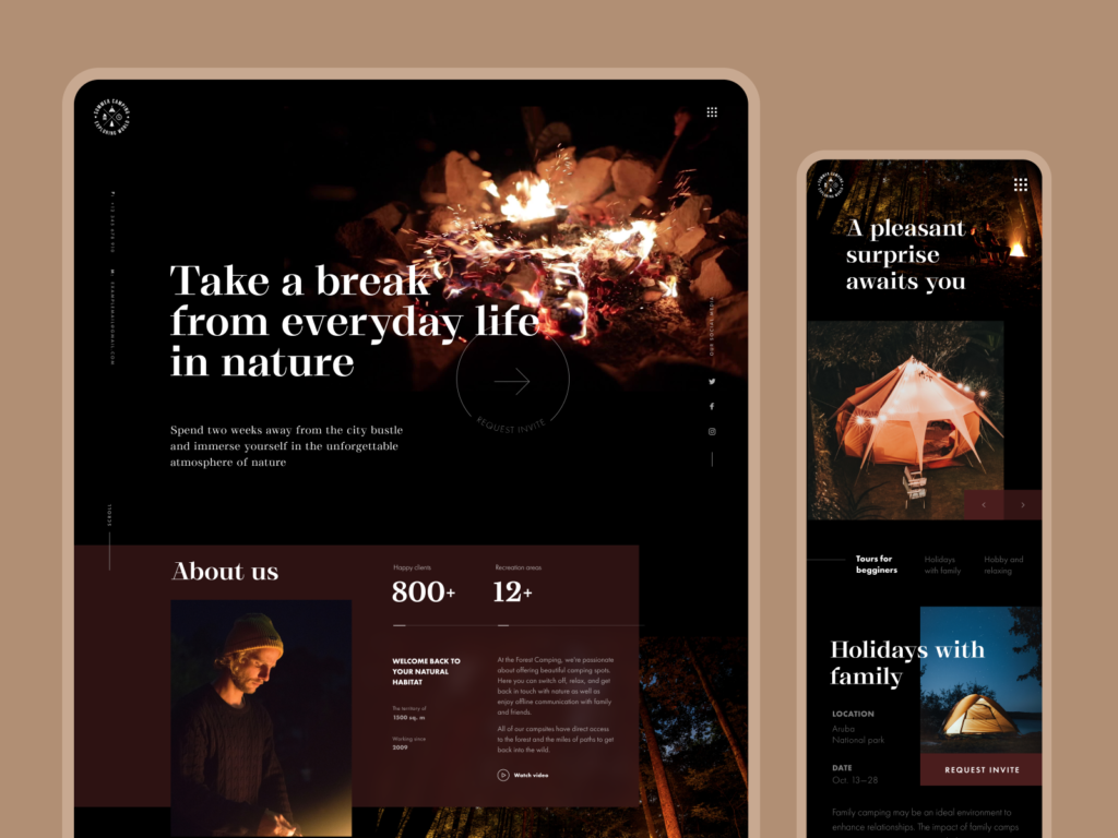 forest camping website design