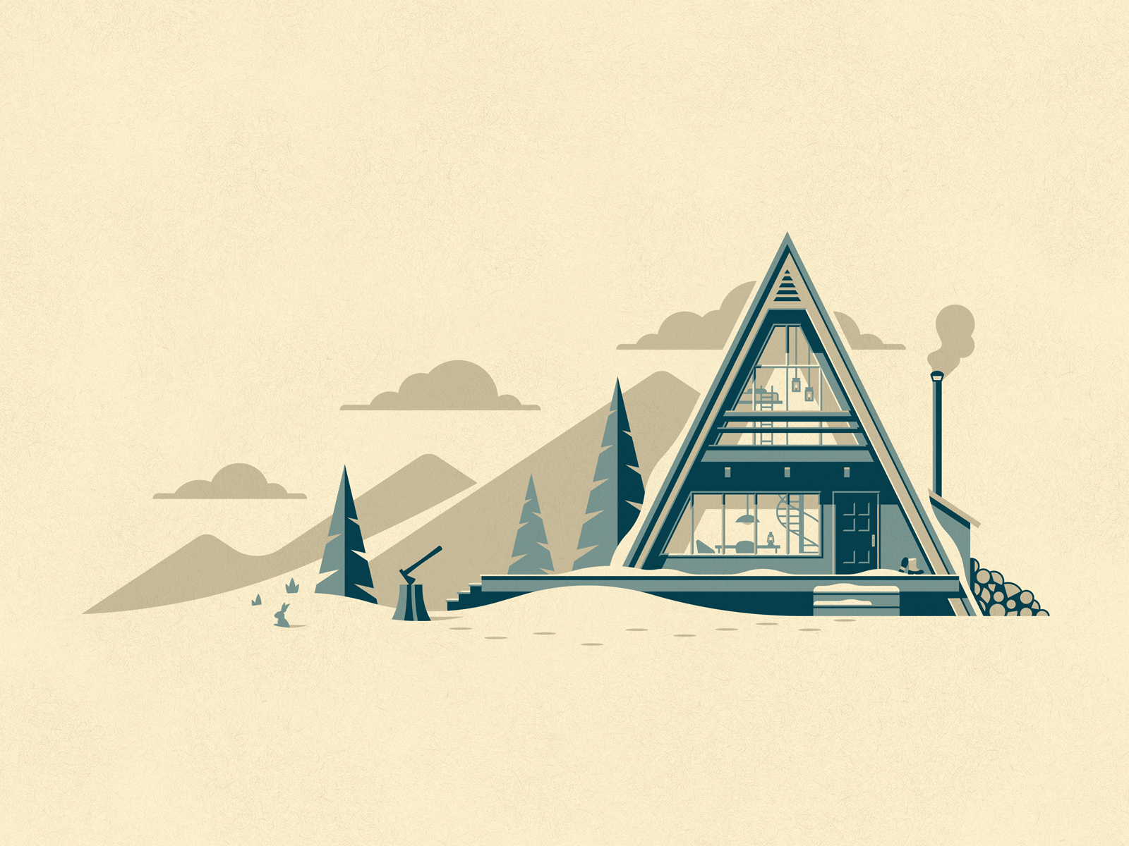 winter cabin illustration