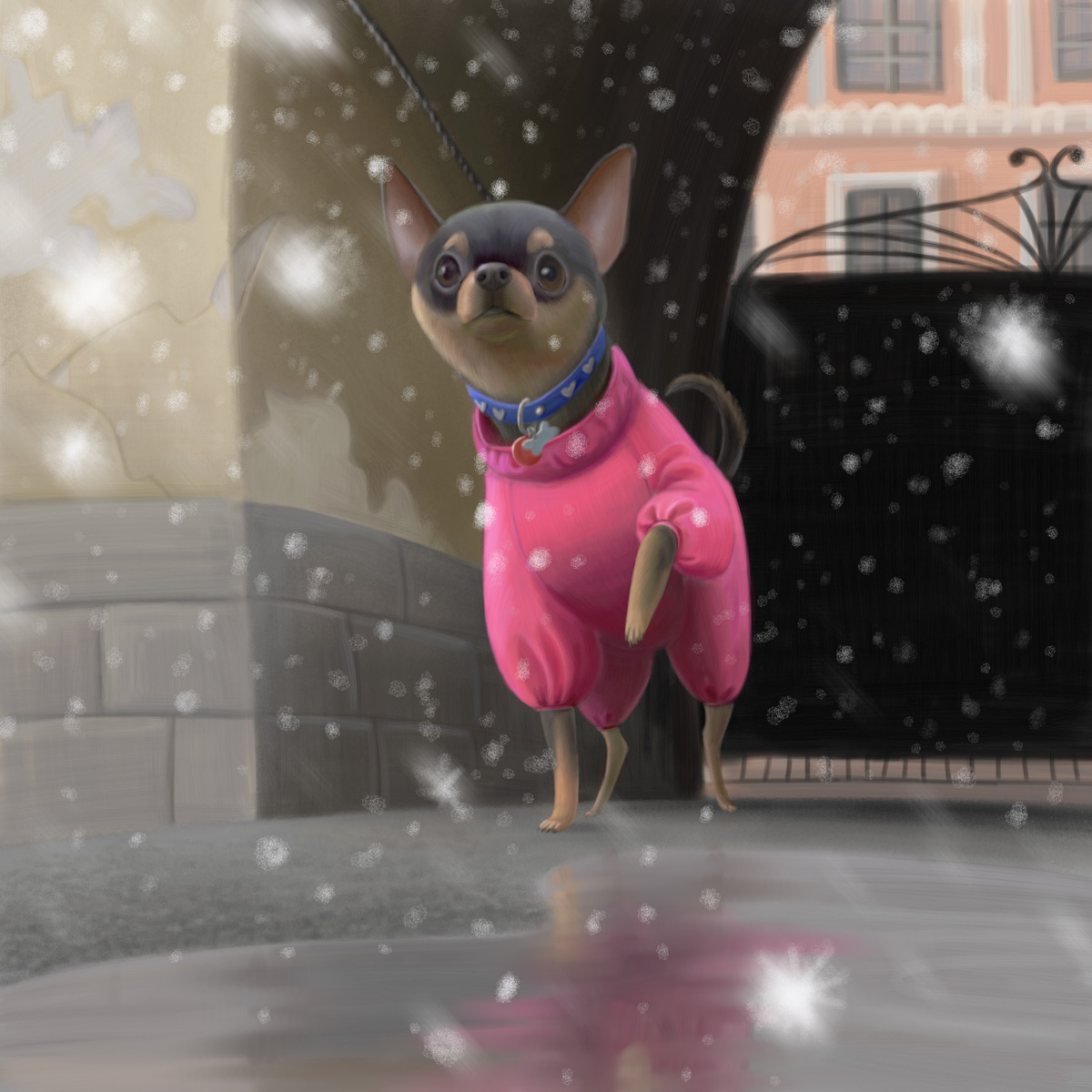 winter dog illustration
