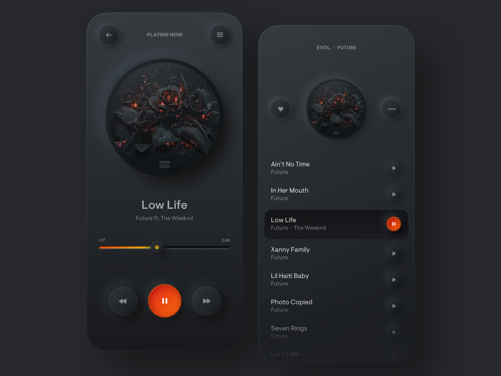 music player app screens design