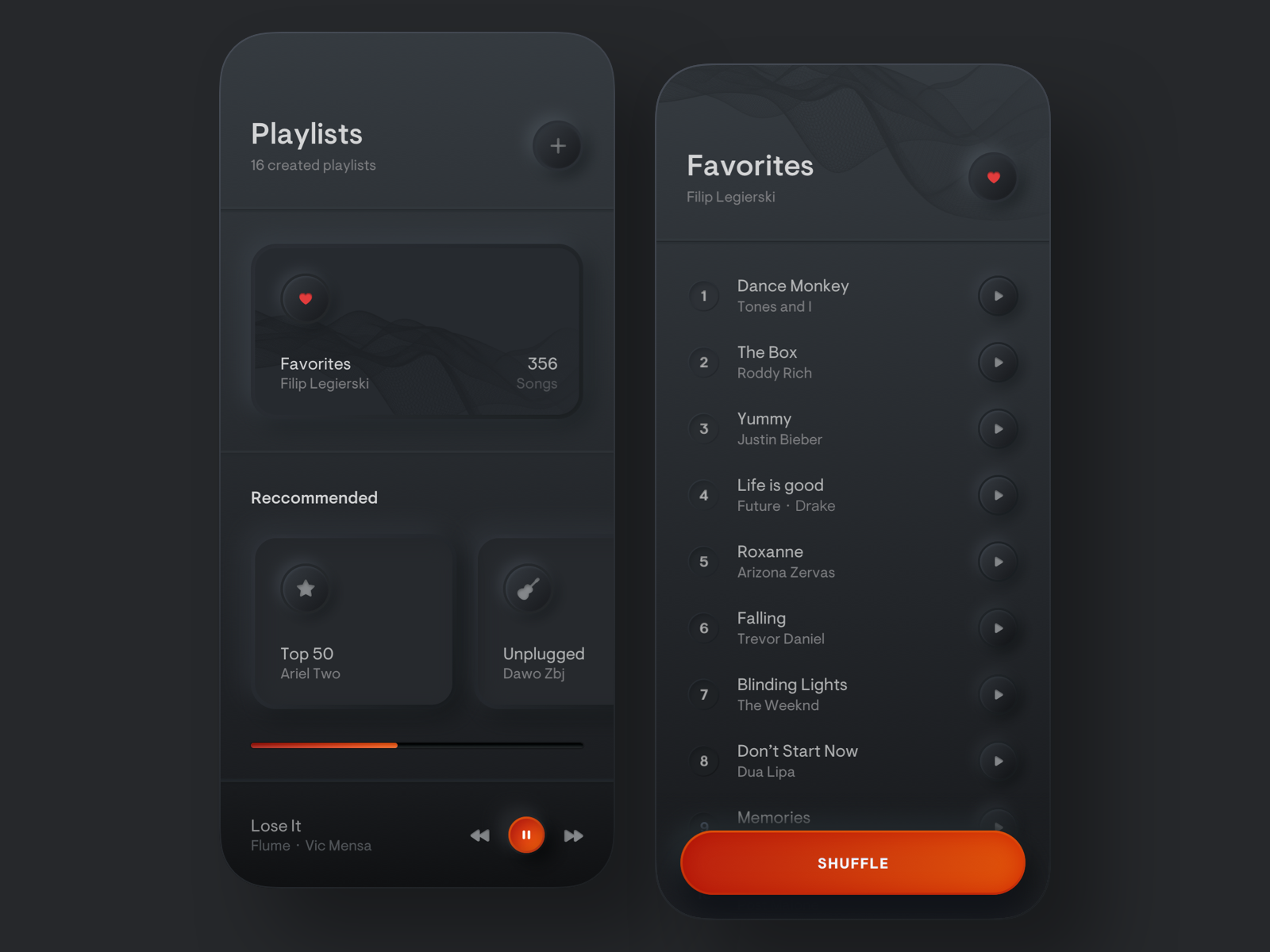 music player app screens design