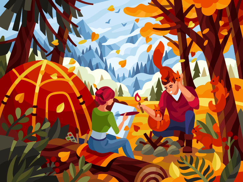 autumn camping illustration