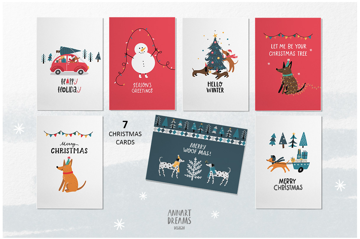 christmas card dogs illustrations
