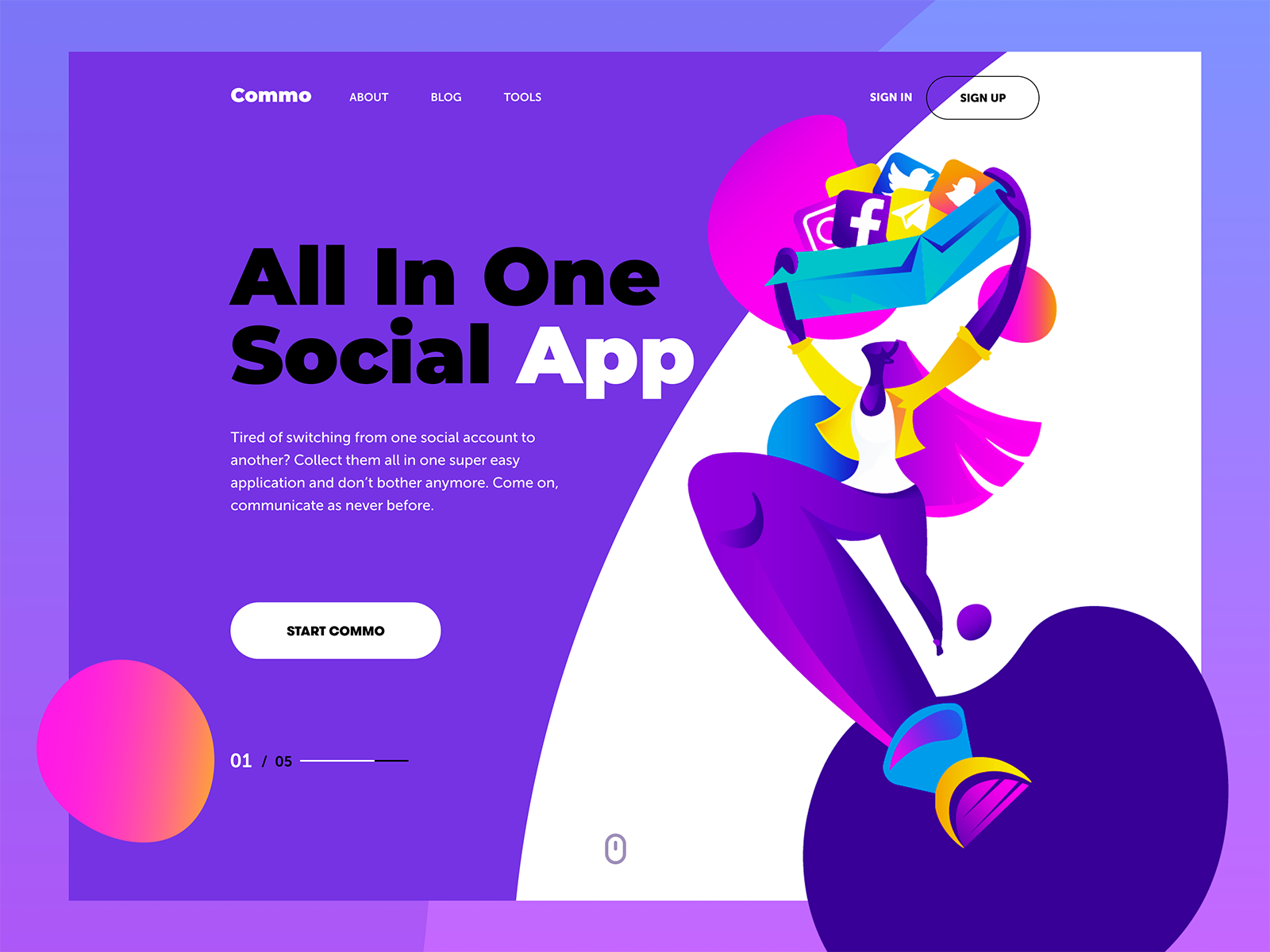 social app landing page tubik