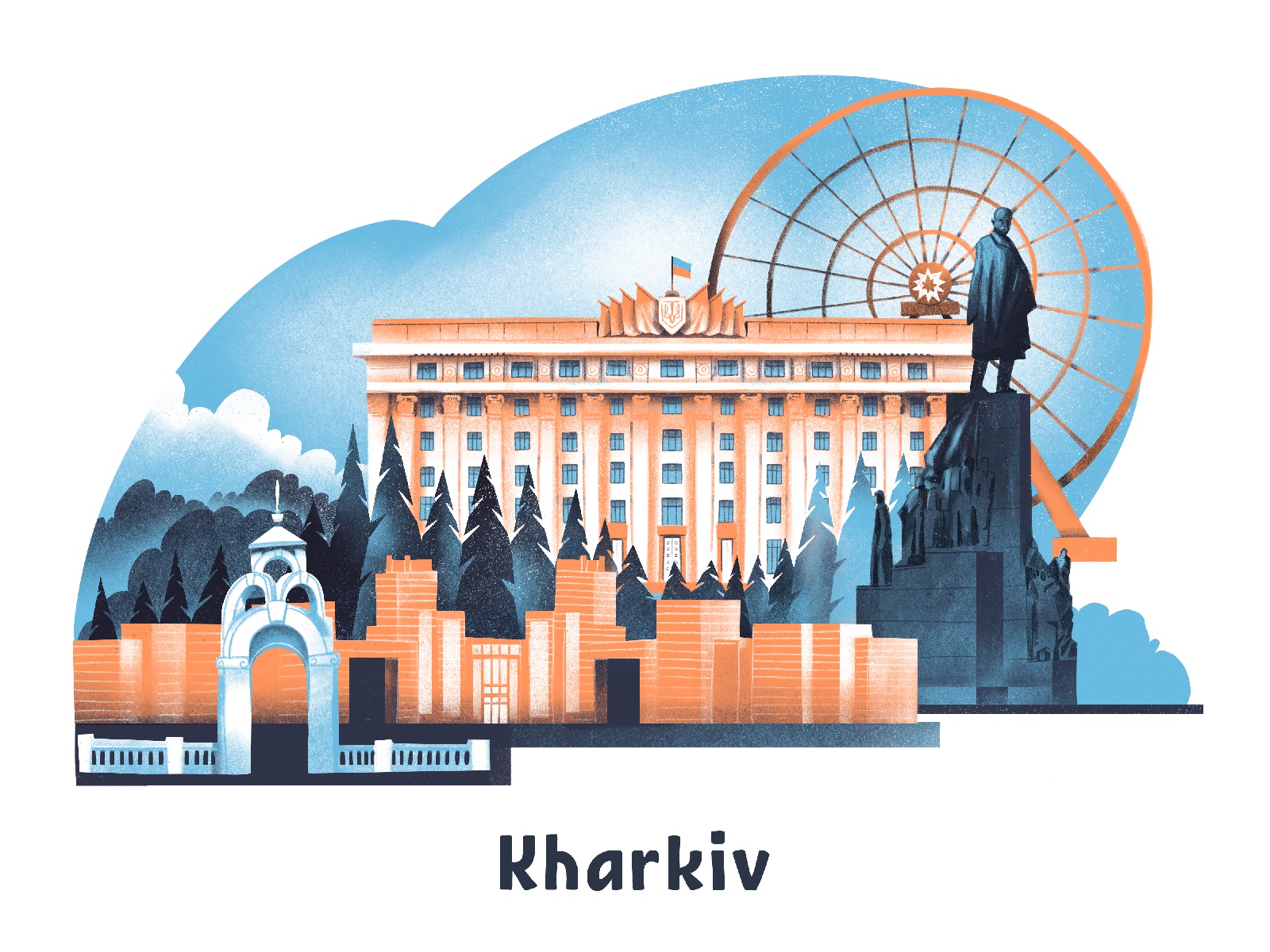 Ukrainian cities Kharkiv tubikarts illustration