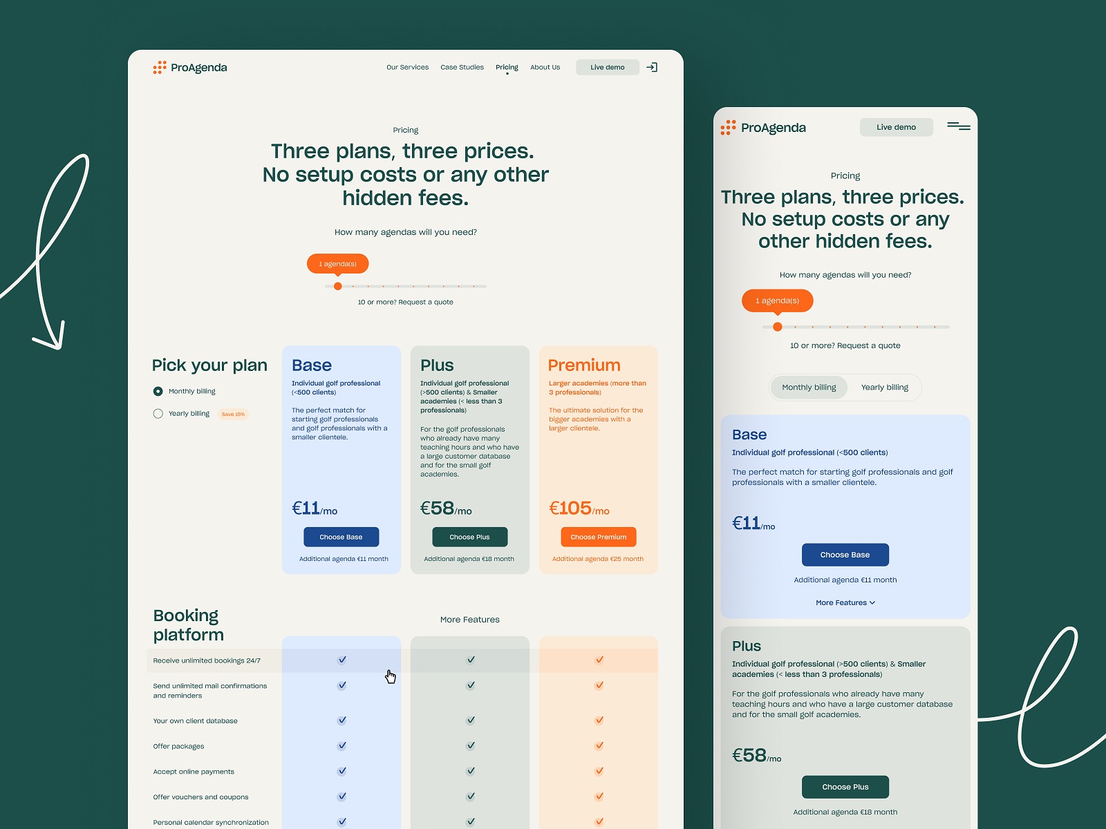 proagenda website plans and pricing page tubik design