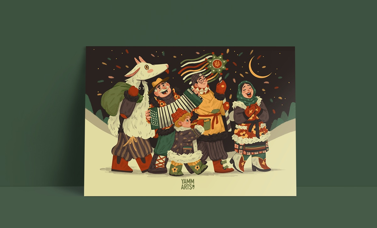 Christmas Greeting Cards with Cute Characters by Maryna Solomennykova